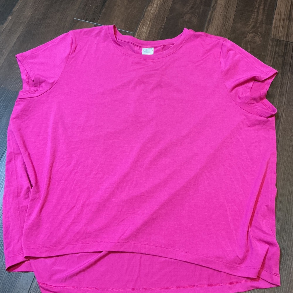 Athleta Relaxed Fit Short Sleeve Tee Pink Split Back Activewear Large Workout